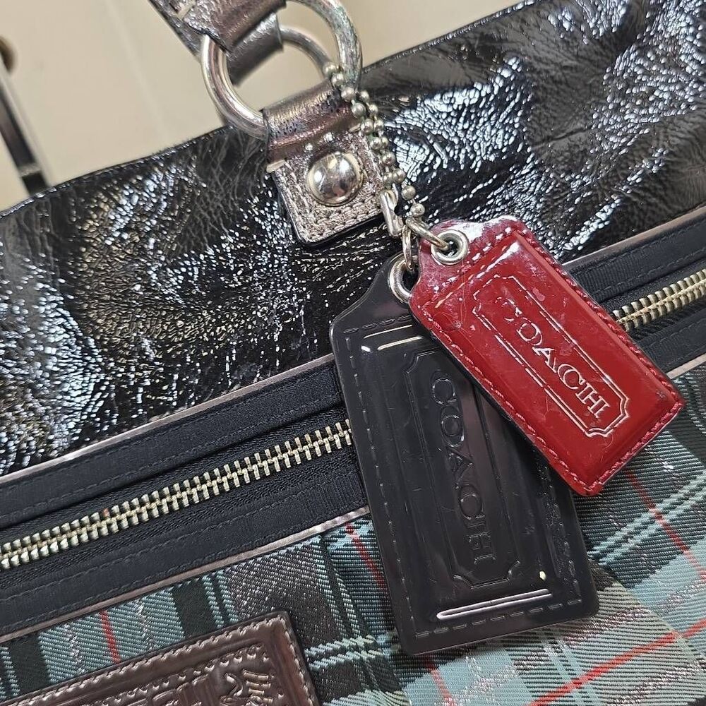 Coach Poppy Tartan Glamour Tote & Matching Wallet | Plaid Sparkle Shoulder Bag | - Picture 4 of 16